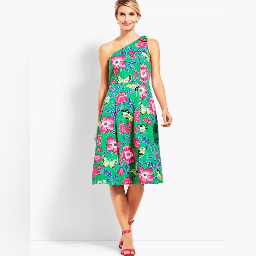 Talbots Green Floral One Shoulder Dress